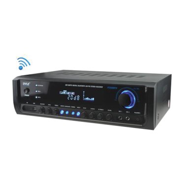 Pyle® 4-Channel 300-Watt-Max Bluetooth® Amplifier/Receiver with 2 Mic Inputs, AM/FM Radio, USB, SD™, Aux, and Remote, PT390BTU