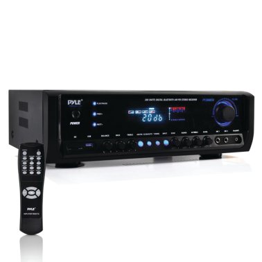 Pyle® 4-Channel 300-Watt-Max Bluetooth® Amplifier/Receiver with 2 Mic Inputs, AM/FM Radio, USB, SD™, Aux, and Remote, PT390BTU