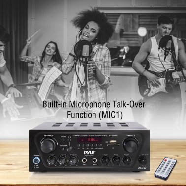 Pyle® 2.0-Channel 250-Watt-Max Bluetooth® Stereo Amplifier/Receiver with 2 Mic Inputs, Sub Out, FM Radio, USB, microSD™, and Remote, PTA24BT
