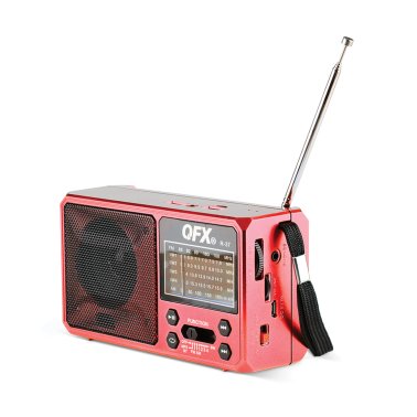 QFX® Portable AM/FM/Shortwave Radio with Bluetooth®, Flashlight, and Solar Panel, Red, R-37