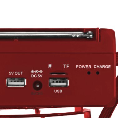 QFX® Portable AM/FM/Shortwave Radio with Bluetooth®, Flashlight, and Solar Panel, Red, R-37