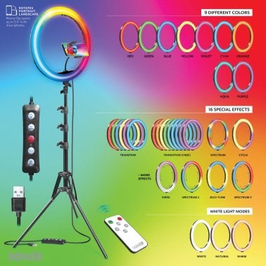 Bower® RGB Selfie Ring Light Studio Kit with Wireless Remote Control and Tripod (16 In.)