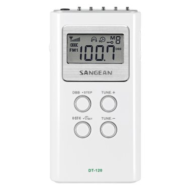 Sangean® Portable Pocket AM/FM Digital Clock Radio (White)
