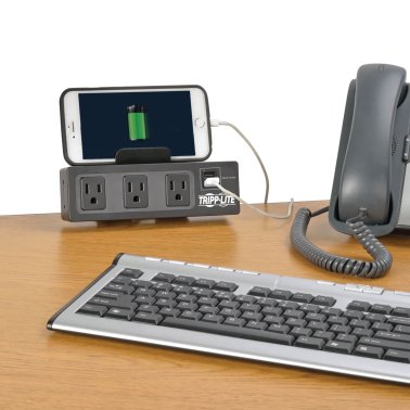 Tripp Lite® by Eaton® Protect It!® 3-Outlet Surge Protector with 2 USB Ports and Desk Clamp