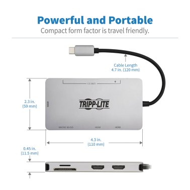 Tripp Lite® by Eaton® Dual-Display 8-Port USB-C® Dock, 100-Watt PD Charging, Gray