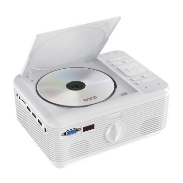 RCA Bluetooth® 480p LCD Compact Projector with Built-in DVD Player, 100-In. Foldup Screen, and Remote (White)