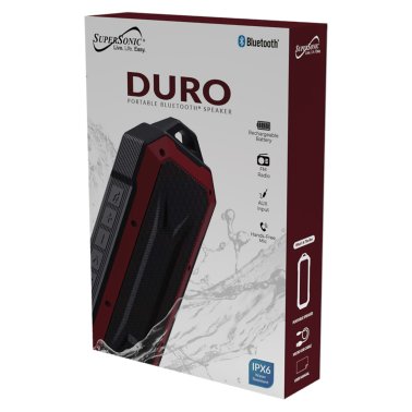 Supersonic® DURO Water-Resistant Portable Bluetooth® Portable Speaker with Speakerphone, SC-1454IPX (Red)