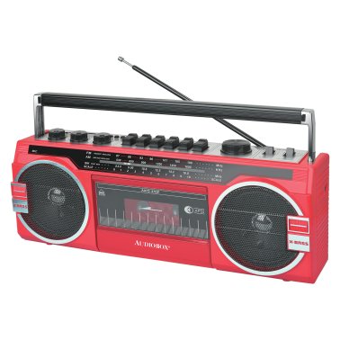 Audiobox® RXC-25BT 10-Watt Portable Cassette Player and Recorder Boom Box with 3-Band Radio, Bluetooth®, and Speakers (Red)