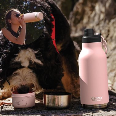 ASOBU® Barkey 32-Oz. 3-in-1 Water Bottle with Removable Dog Bowl and Food Compartment (Pink)