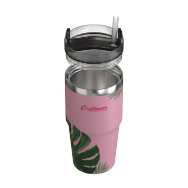 Outdoors Professional 20-Oz. Stainless Steel Double-Walled Insulated Tumbler with Straw (Tropical Pink)