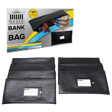 Nadex Coins™ Vinyl 7-Day Pack of Zippered Bank Deposit Cash and Coin Bags with Card Window (Black)