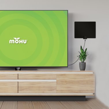 Mohu Leaf Plus Paper-Thin Indoor TV Antenna, Amplified, UHF VHF, 60-Mile Range, Multi-Directional, 4K 8K UHD, NEXTGEN TV - with 12-Ft. Cable
