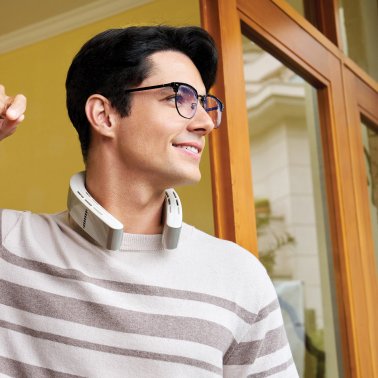 TORRAS® Portable Neck Fan, COOLiFY® Cyber Smart AI-Control Wearable Neck Air Conditioner, Bladeless, 6,000-mAh Rechargeable Battery (Glacial White)