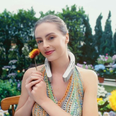 TORRAS® Portable Neck Fan, COOLiFY® Cyber Smart AI-Control Wearable Neck Air Conditioner, Bladeless, 6,000-mAh Rechargeable Battery (Glacial White)