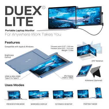 Mobile Pixels DUEX® Lite 12.5-Inch IPS LCD Slide-Out Display for Laptops (Set Sail Blue)
