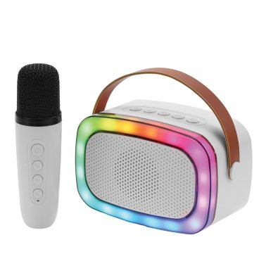IQ Sound® Mini Karaoke Portable Bluetooth® Speaker with Wireless Microphone and RGB Light Show, IQ-908K (White)