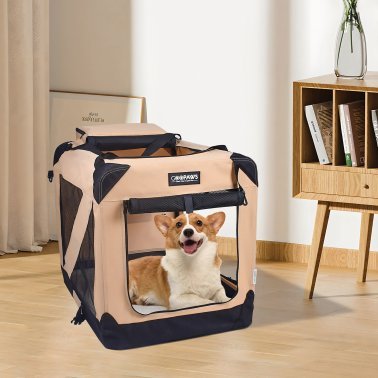 Jespet® 3-Door Soft-Sided Folding Travel Pet Crate (Medium; Beige)