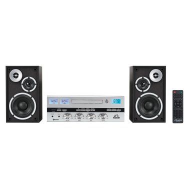 Victor® 50-Watt Milwaukee Desktop Bluetooth® Home Stereo System with External Speakers, Analog VU Meters, CD Player, and FM Radio, VDTS-4450-SL