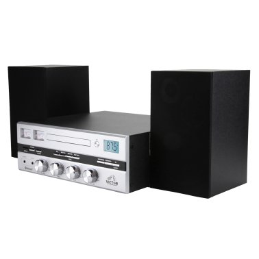 Victor® 50-Watt Milwaukee Desktop Bluetooth® Home Stereo System with External Speakers, Analog VU Meters, CD Player, and FM Radio, VDTS-4450-SL