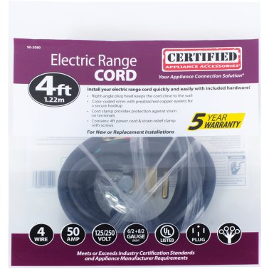 Certified Appliance Accessories® 4-Wire Eyelet 50-Amp Range Cord, 4ft