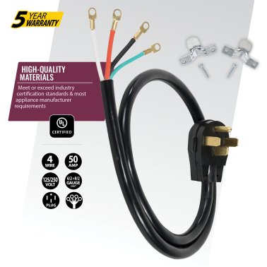 Certified Appliance Accessories® 4-Wire Eyelet 50-Amp Range Cord, 4ft