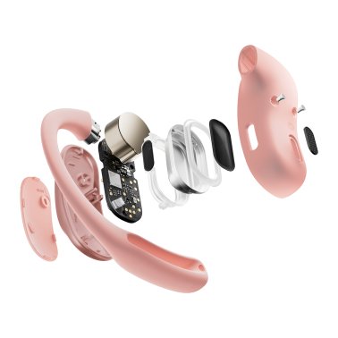 Shokz® OpenFit Air™ TWS Bluetooth® Open-Ear Earbuds with Mics, Earhooks, and Charging Case, Clear Voice, up to 28 Hours Play Time, IP54 (Pink)