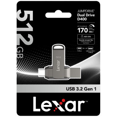Lexar® JumpDrive® D400 USB 3.2 Gen 1 Dual Drive with USB-C® and USB-A Connectors (512 GB)