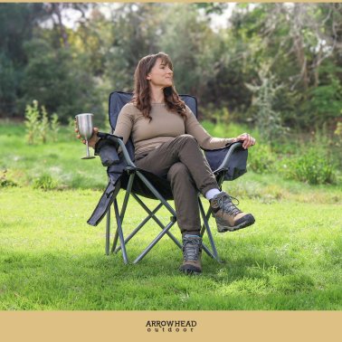 Arrowhead Outdoor® Portable Folding USB-Heated Camping Chair with 6-Can Armrest Cooler, Gray
