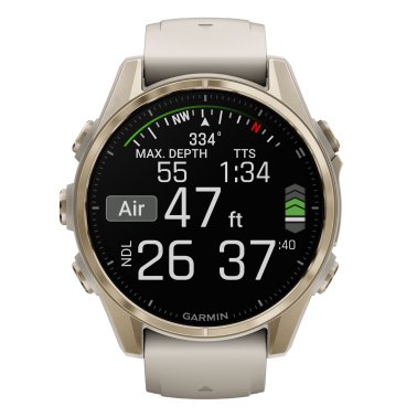 Garmin® fēnix® 8 AMOLED Multisport 43-mm GPS Watch with Silicone Band (Sapphire Lens/Soft Gold/Fog Gray)