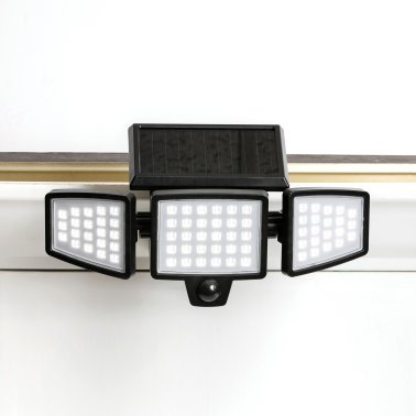 Insert Toolless Products Easy-Install 1,000-Lumen Gutter-Mount Triple-Head Solar Security Light, Black