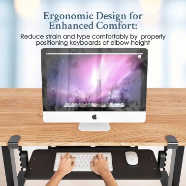 Uncaged Ergonomics® KT4 Clamp-on Under-Desk Slide-Out Ergonomic Keyboard Tray, Black