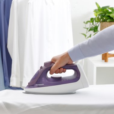 Panasonic® Dry and Steam Iron with Ceramic U-Shape Soleplate, 1,500 Watts, Multidirectional Ironing and 360° Rotating Cord, Purple, NI-S630