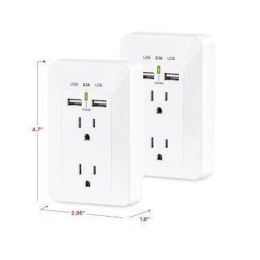 CyberPower® 2-AC Outlet and 2-USB Port Grounded Wall Tap, MP18HO007, 2 Pack