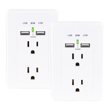 CyberPower® 2-AC Outlet and 2-USB Port Grounded Wall Tap, MP18HO007, 2 Pack