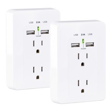 CyberPower® 2-AC Outlet and 2-USB Port Grounded Wall Tap, MP18HO007, 2 Pack