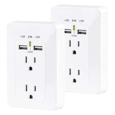 CyberPower® 2-AC Outlet and 2-USB Port Grounded Wall Tap, MP18HO007, 2 Pack