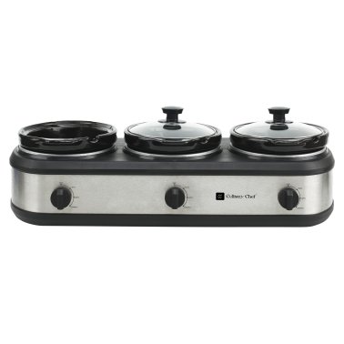 Culinary Chef 420-Watt Triple Slow Cooker and Buffet Server with Three 2.5-Quart Ceramic Pots