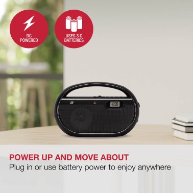 GPX® AM/FM Portable Clock Radio, Black, R602B