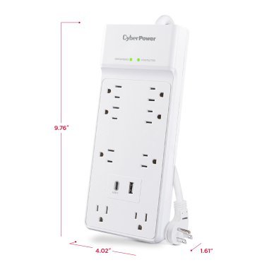 CyberPower® 8-Outlet and 2-USB Port 2,400-Joules Home and Office Surge ...