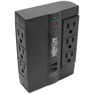 Tripp Lite® by Eaton® 3-AC Swiveling Outlet, 3-AC Fixed Outlet, and 2-USB Port 1,200-Joules Surge Protector Wall Tap, SWIVEL6USB