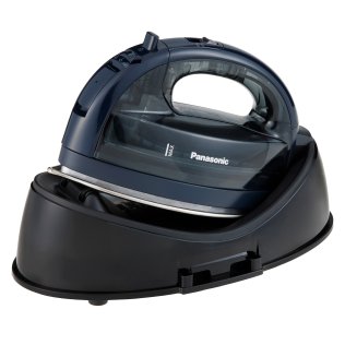Panasonic® Cordless Dry and Steam Iron with Wide Stainless Steel Soleplate, 1,500 Watts, Power Heating Base, Retractable Cord, and Cover Case, Blue, NI-WL700A