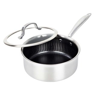 Brentwood® 3-Ply Hybrid Non-Stick Stainless Steel Saucepan with Tempered Glass Lid (2.2 Qt.)