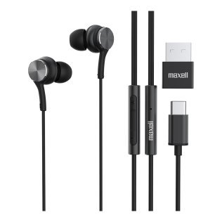 Maxell® Fusion X Wiews In-Ear Earbuds with In-Line Mic/Remote, USB-C® Connector, and USB-A Adapter