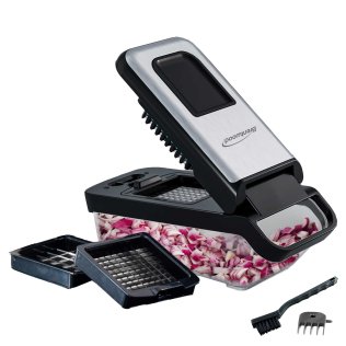 Brentwood® Vegetable Chopper with 3.6-Cup Storage Container and 2 Interchangeable Stainless Steel Blades, Black