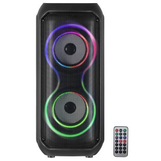 IQ Sound® 6-Watt Portable Bluetooth® Rechargeable Speaker with Dual 4-In. Woofers, Lights, FM Radio, Mic Input, and Remote, IQ-3404BT