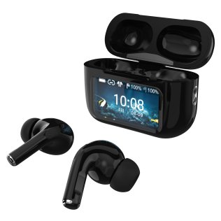 IQ Sound® iQ Edge Pro TWS Bluetooth® In-Ear Earbuds with Mic and Smart Display Charging Case, ANC and ENC, up to 20 Hours Play Time, IQ-341ANC (Black)