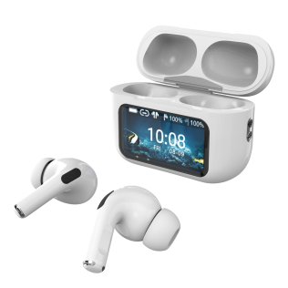 IQ Sound® iQ Edge Pro TWS Bluetooth® In-Ear Earbuds with Mic and Smart Display Charging Case, ANC and ENC, up to 20 Hours Play Time, IQ-341ANC (White)