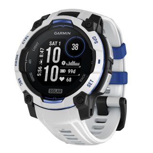 Garmin® Instinct® 3 45-mm Solar GPS Smartwatch with Whitestone Bezel and Whitestone/Bolt Blue Silicone Band