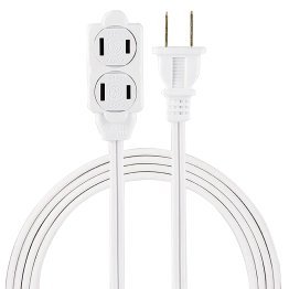 GE 3-Outlet Polarized Indoor Extension Cord with Twist-to-Close Outlet Covers, 6 Ft., White, 51937