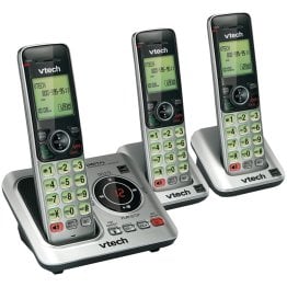 VTech® DECT 6.0 Corded Cordless Expandable Phone Combo with Caller ID, Call Waiting, and Answering System, Silver and Black (3-Handset System)